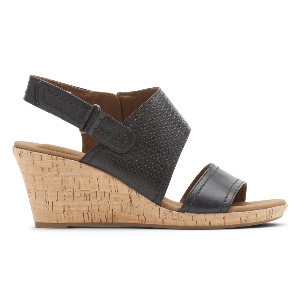 Rockport Canada Briah Asymmetrical 2-Piece - Womens Wedges Sandals Black (GVB368791)